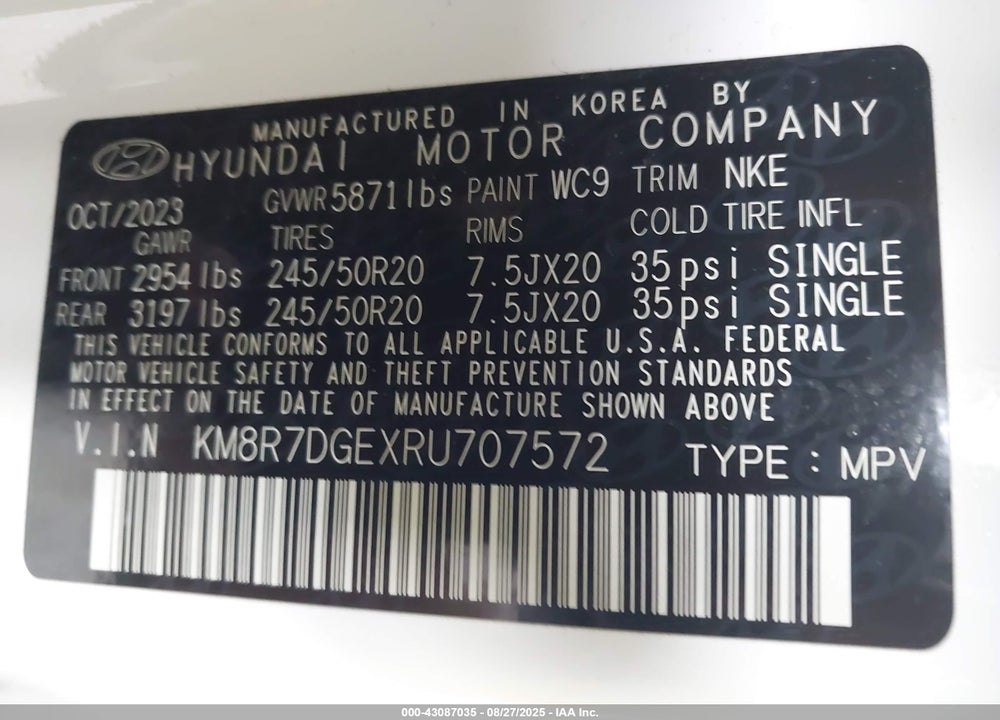 2024 HYUNDAI PALISADE CALLIGRAPHY NIGHT EDITION VIN: KM8R7DGEXRU707572