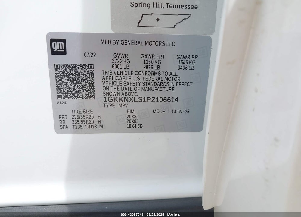 2023 GMC ACADIA VIN: 1GKKNXLS1PZ106614