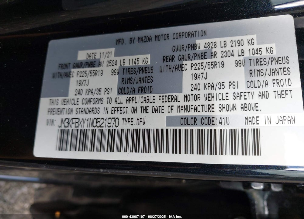 2022 MAZDA CX-5 VIN: JM3KFBXY1N0521970