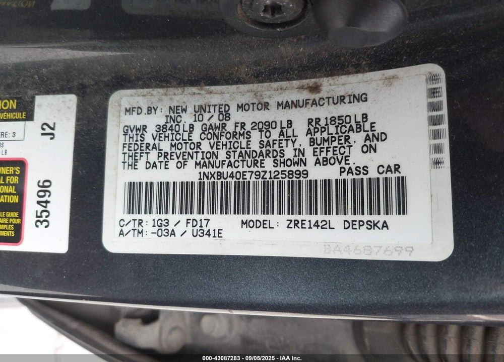 2009 TOYOTA COROLLA S VIN: 1NXBU40E79Z125899