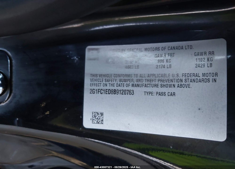 2011 CHEVROLET CAMARO VIN: 2G1FC1ED8B9120763