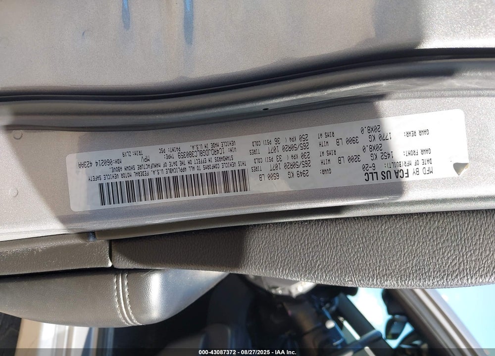 2020 DODGE DURANGO VIN: 1C4RDJDG8LC380359