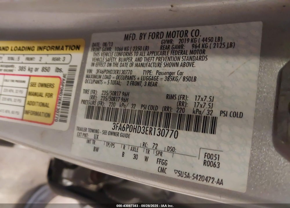 2014 FORD FUSION VIN: 3FA6P0HD3ER130770