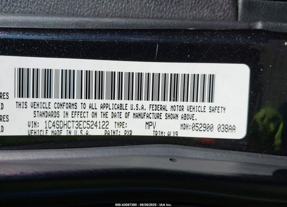 2014 DODGE DURANGO R/T VIN: 1C4SDHCT3EC524122