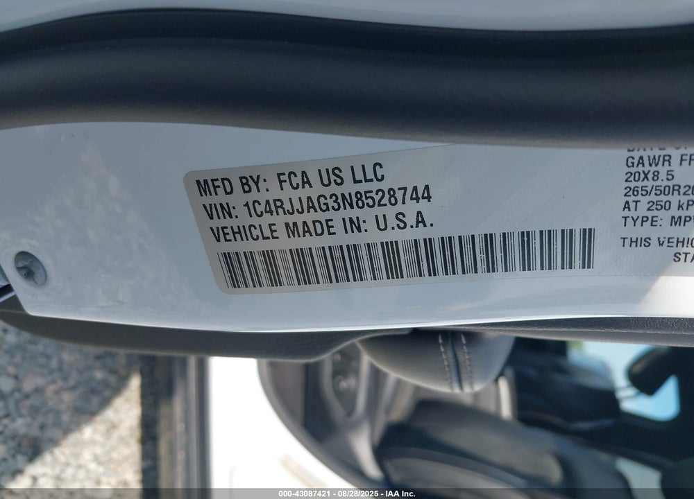 2022 JEEP GRAND CHEROKEE L VIN: 1C4RJJAG3N8528744