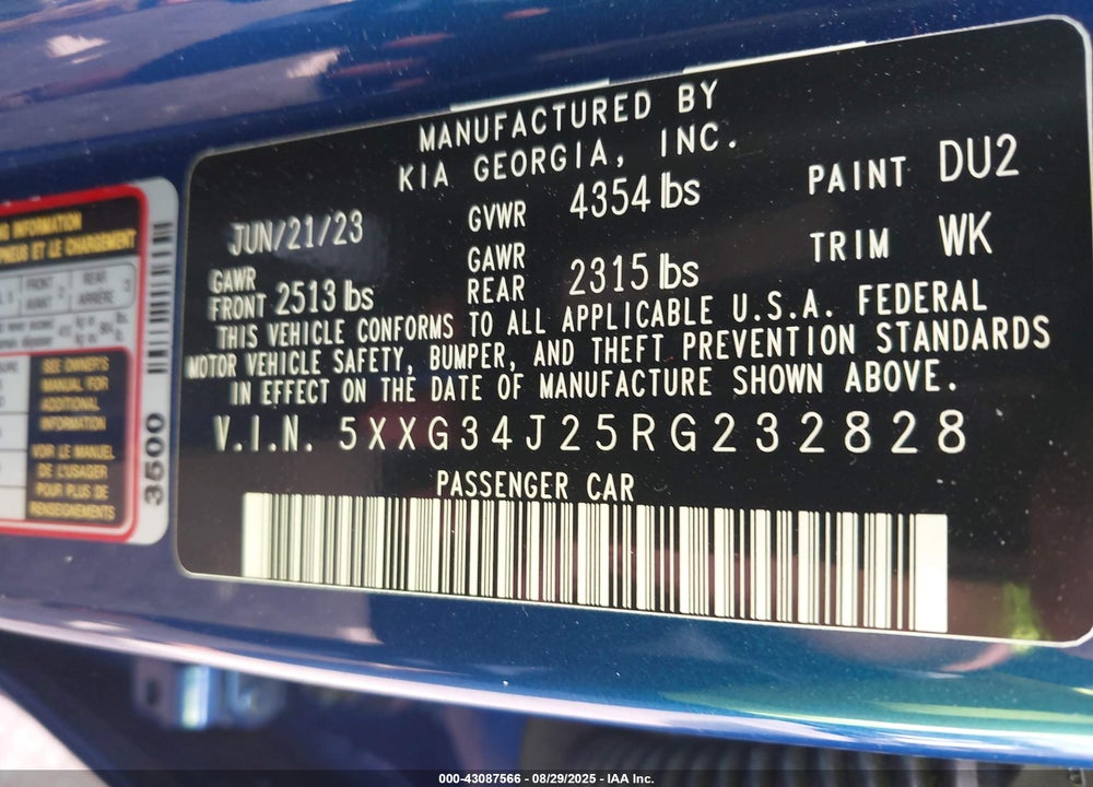 2024 KIA K5 VIN: 5XXG34J25RG232828