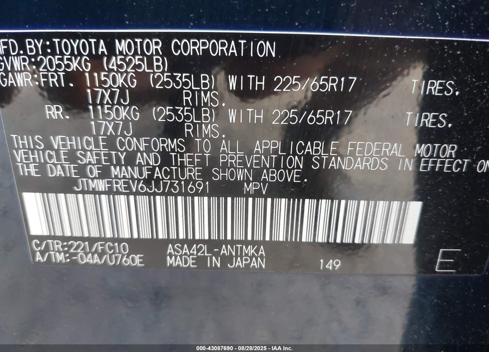 2018 TOYOTA RAV4 XLE VIN: JTMWFREV6JJ731691