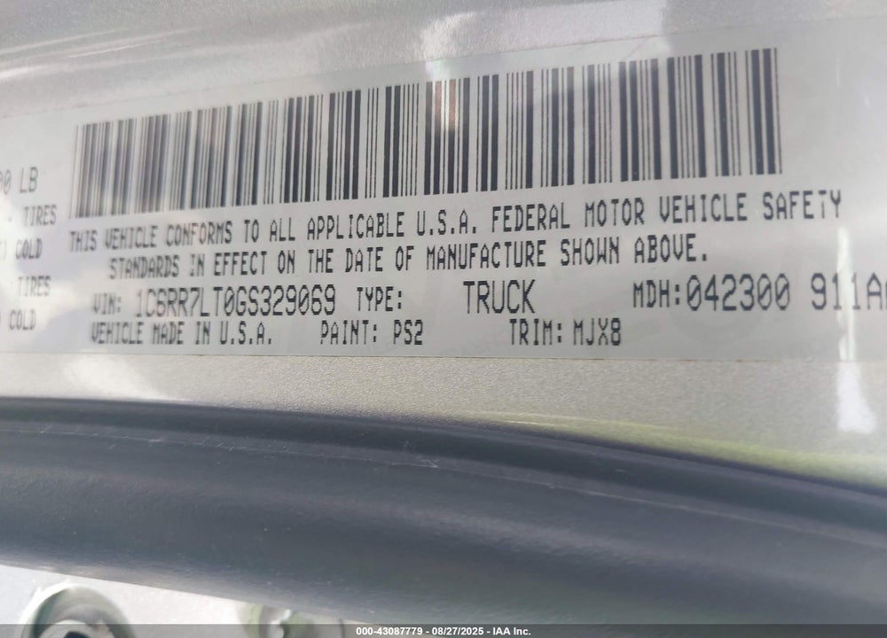2016 RAM 1500 VIN: 1C6RR7LT0GS329069