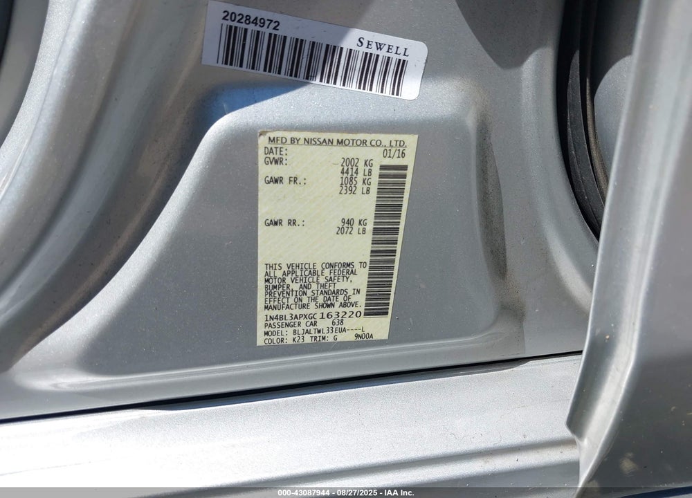 2016 NISSAN ALTIMA 3.5 SL VIN: 1N4BL3APXGC163220
