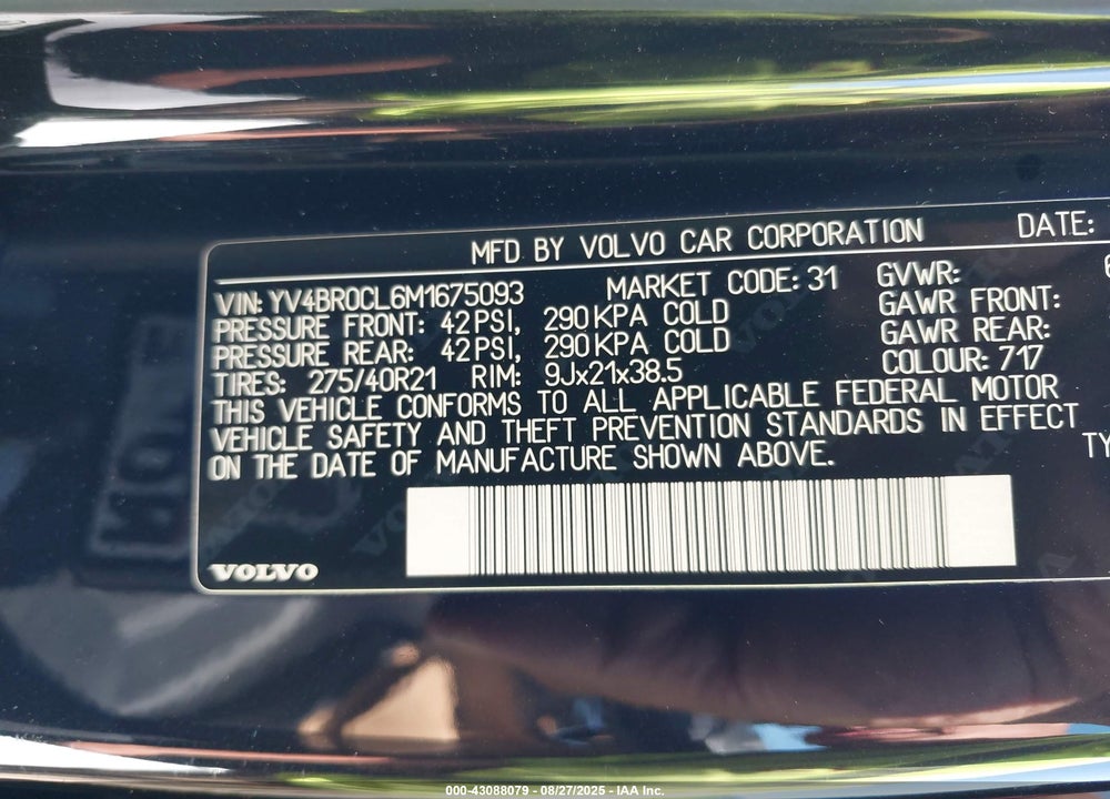 2021 VOLVO XC90 RECHARGE PLUG-IN HYBRID T8 INSCRIPTION 7 PASSENGER VIN: YV4BR0CL6M1675093