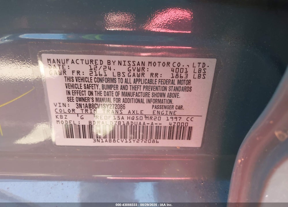 2025 NISSAN SENTRA SV VIN: 3N1AB8CV1SY272086