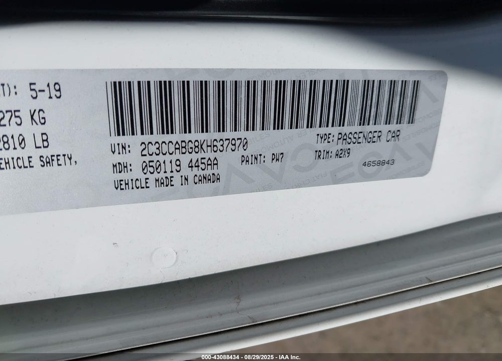 2019 CHRYSLER 300 300S VIN: 2C3CCABG8KH637970