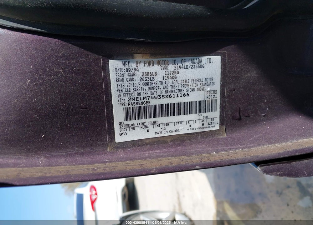 1995 MERCURY GRAND MARQUIS GS VIN: 2MELM74W3SX611166