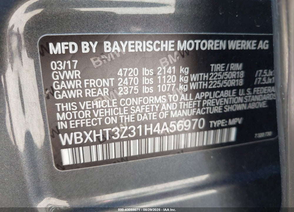 2017 BMW X1 XDRIVE28I VIN: WBXHT3Z31H4A56970