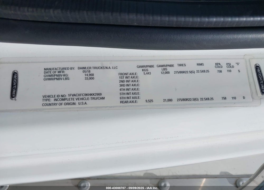 2019 FREIGHTLINER M2 106 VIN: 1FVACXFC9KHKK2969
