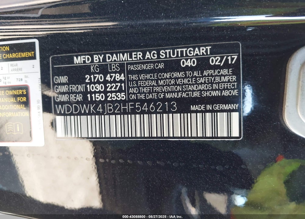 2017 MERCEDES-BENZ C 300 VIN: WDDWK4JB2HF546213