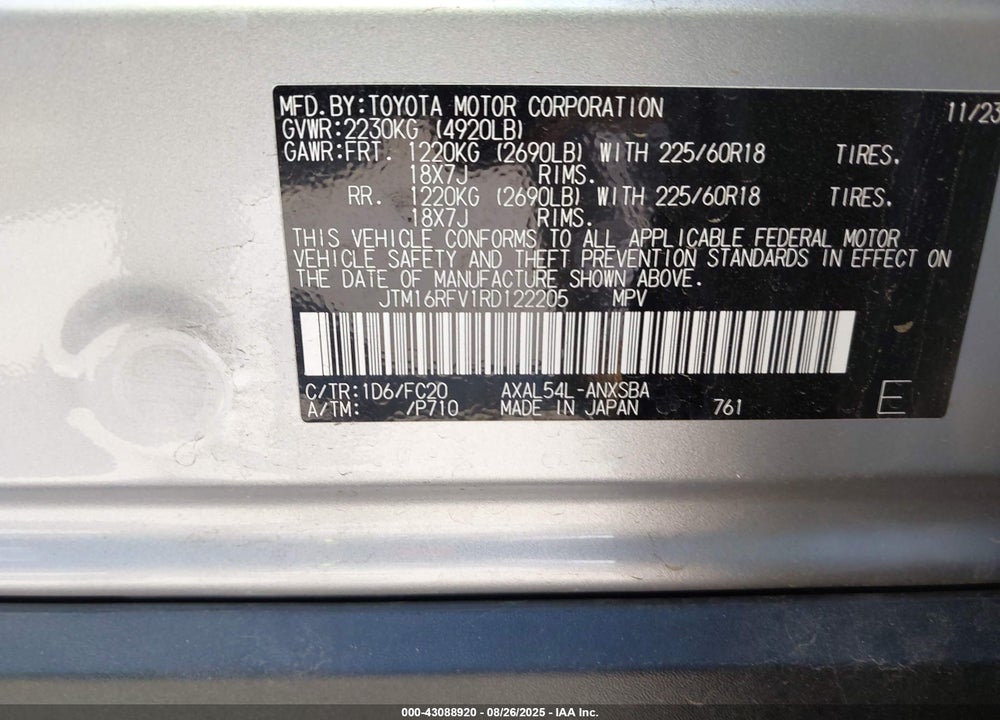 2024 TOYOTA RAV4 HYBRID VIN: JTM16RFV1RD122205
