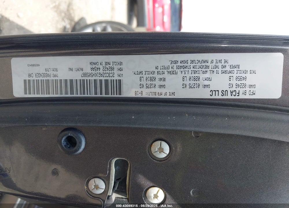 2019 DODGE CHALLENGER VIN: 2C3CDZAG1KH505887