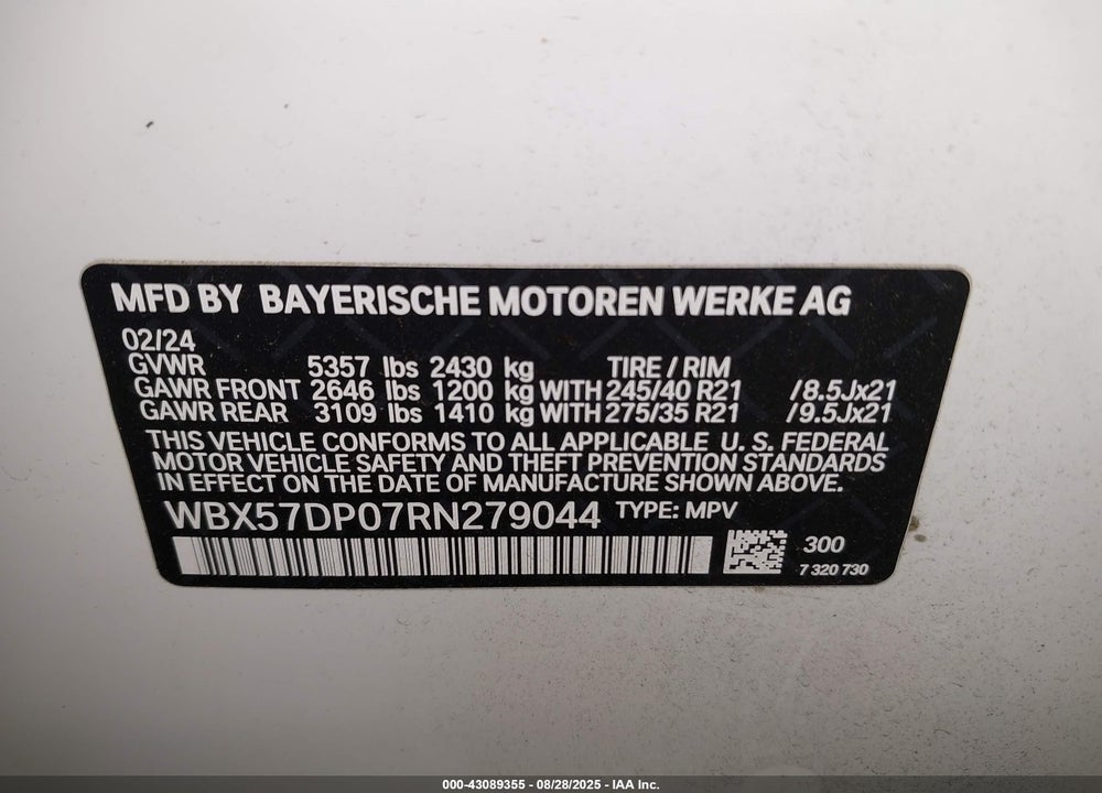 2024 BMW X3 VIN: WBX57DP07RN279044