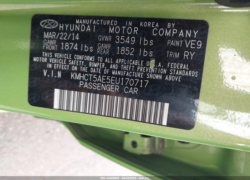 2014 HYUNDAI ACCENT VIN: KMHCT5AE5EU170717