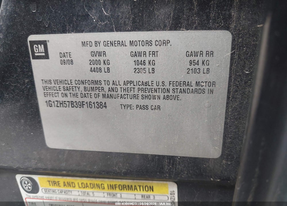 2009 CHEVROLET MALIBU VIN: 1G1ZH57B39F161384