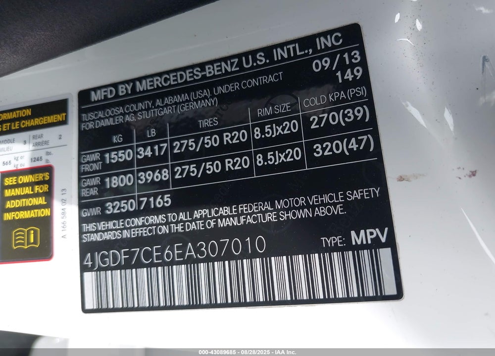 2014 MERCEDES-BENZ GL-CLASS VIN: 4JGDF7CE6EA307010
