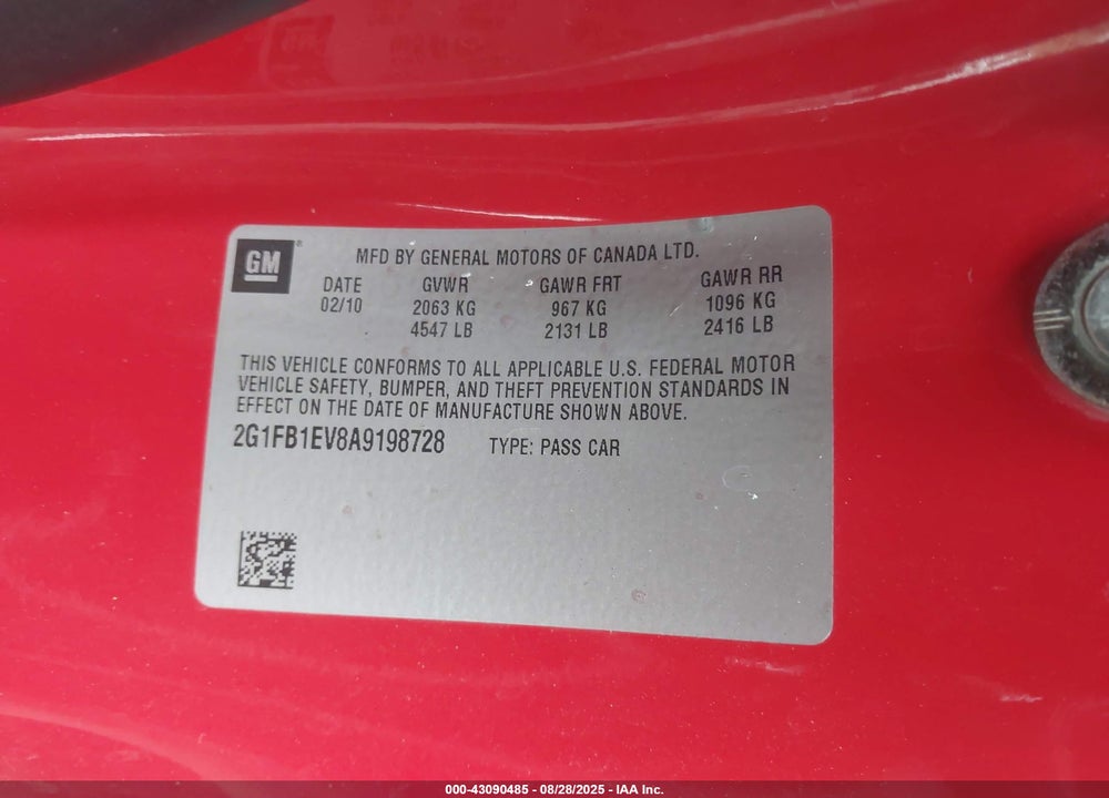 2010 CHEVROLET CAMARO VIN: 2G1FB1EV8A9198728