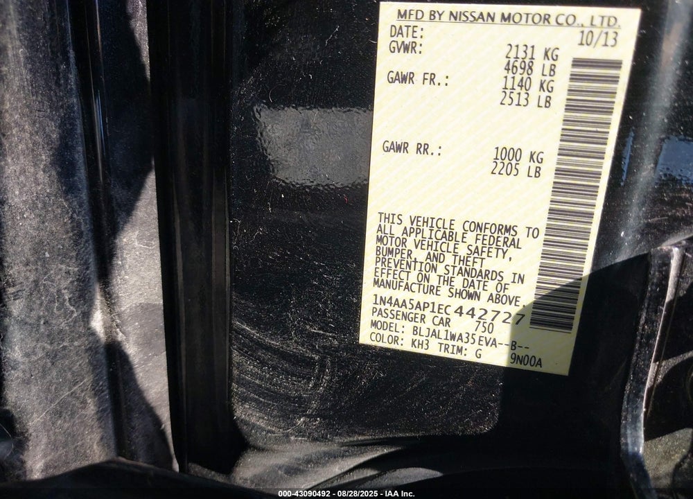 2014 NISSAN MAXIMA VIN: 1N4AA5AP1EC442727
