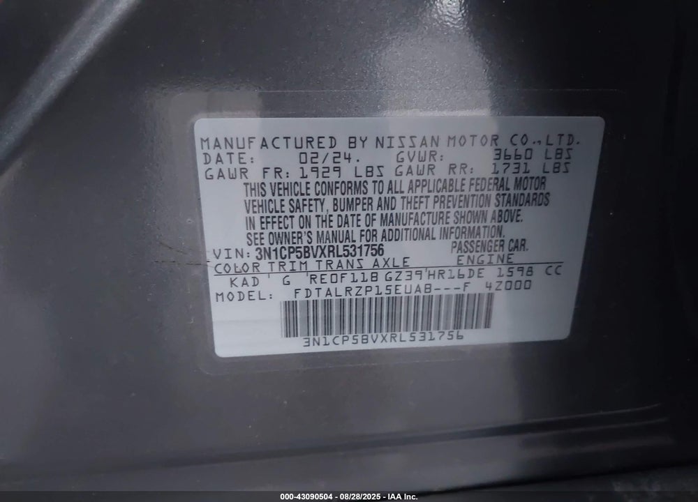 2024 NISSAN KICKS VIN: 3N1CP5BVXRL531756