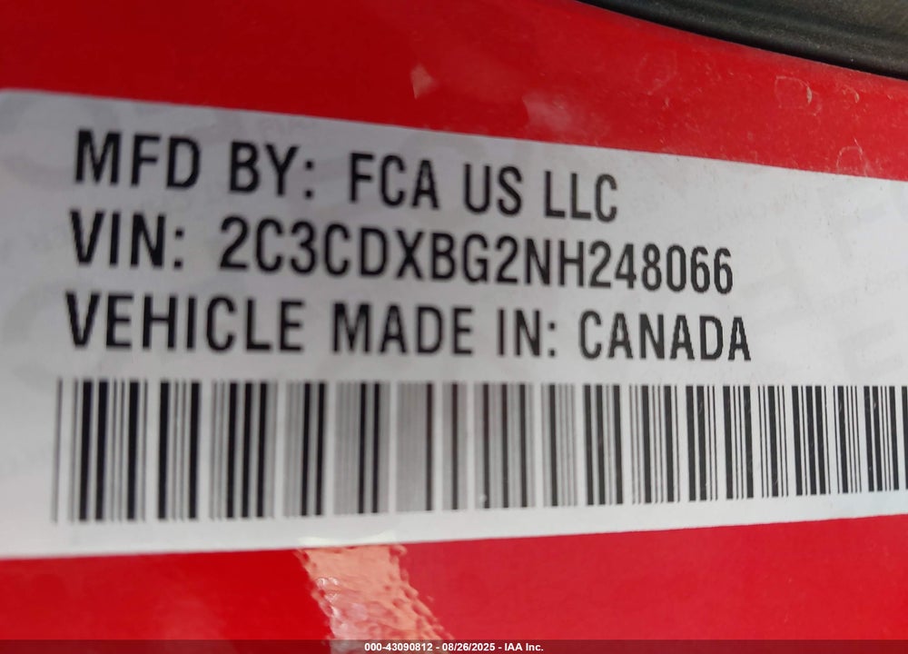 2022 DODGE CHARGER VIN: 2C3CDXBG2NH248066
