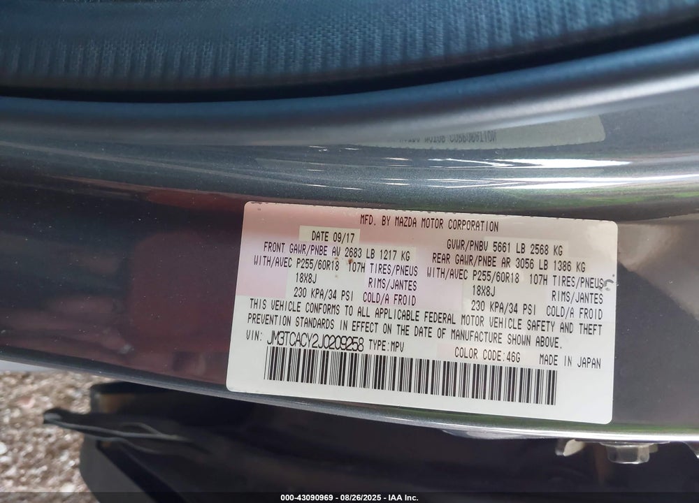 2018 MAZDA CX-9 VIN: JM3TCACY2J0209258