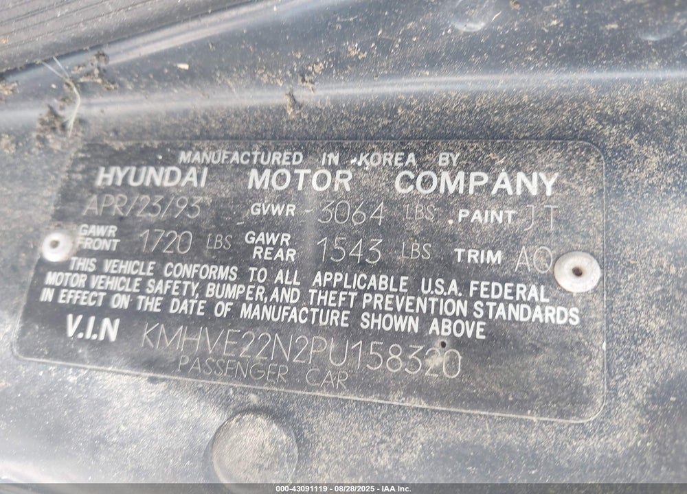 1993 HYUNDAI SCOUPE VIN: KMHVE22N2PU158320