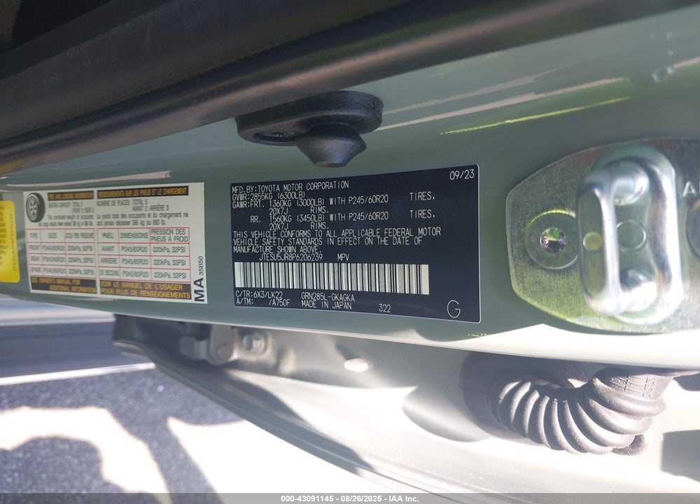 2023 TOYOTA 4RUNNER VIN: JTESU5JR8P6206239