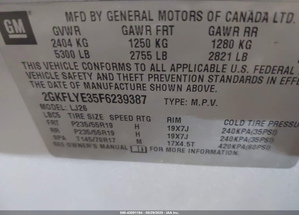 2015 GMC TERRAIN VIN: 2GKFLYE35F6239387