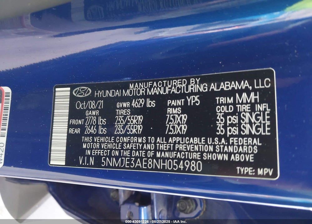 2022 HYUNDAI TUCSON VIN: 5NMJE3AE8NH054980