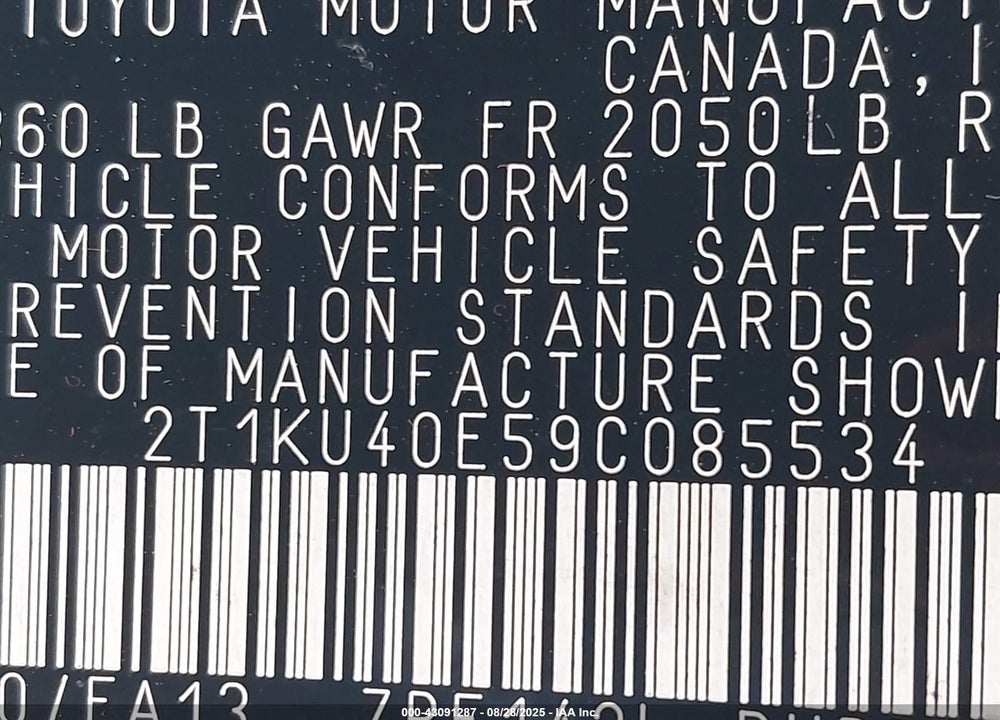 2009 TOYOTA MATRIX VIN: 2T1KU40E59C085534
