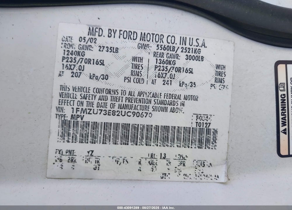 2002 FORD EXPLORER XLT VIN: 1FMZU73E82UC90670