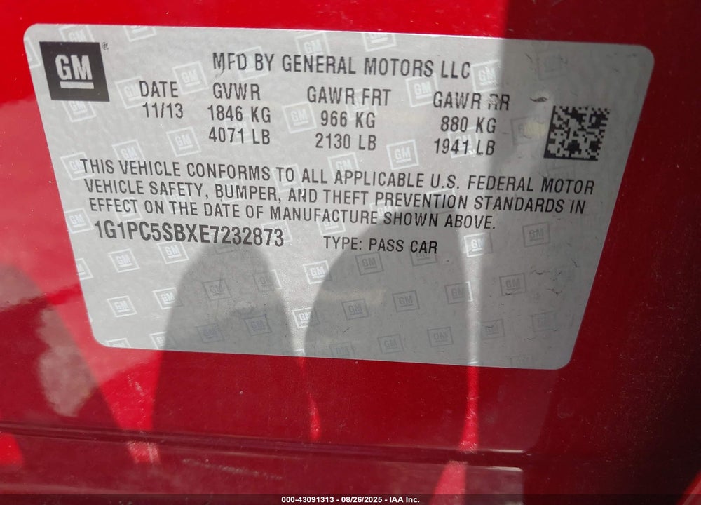 2014 CHEVROLET CRUZE VIN: 1G1PC5SBXE7232873