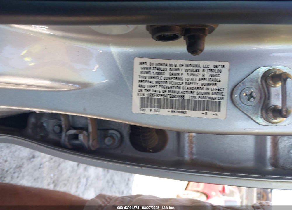 2015 HONDA CIVIC VIN: 19XFB2F54FE082866