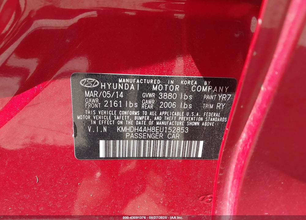 2014 HYUNDAI ELANTRA SPORT VIN: KMHDH4AH8EU152853