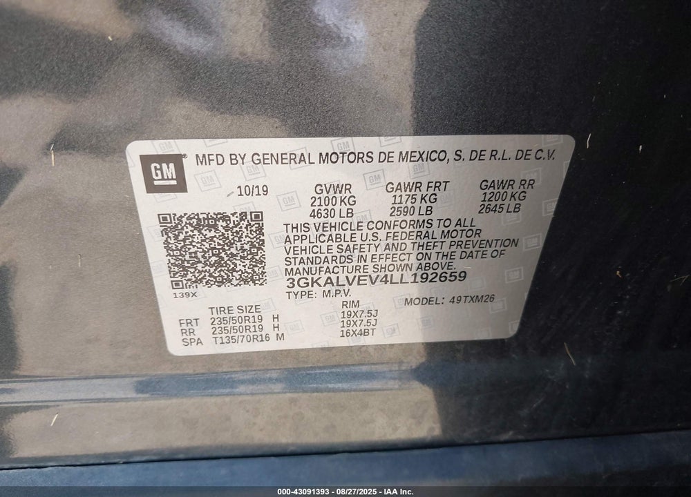 2020 GMC TERRAIN VIN: 3GKALVEV4LL192659