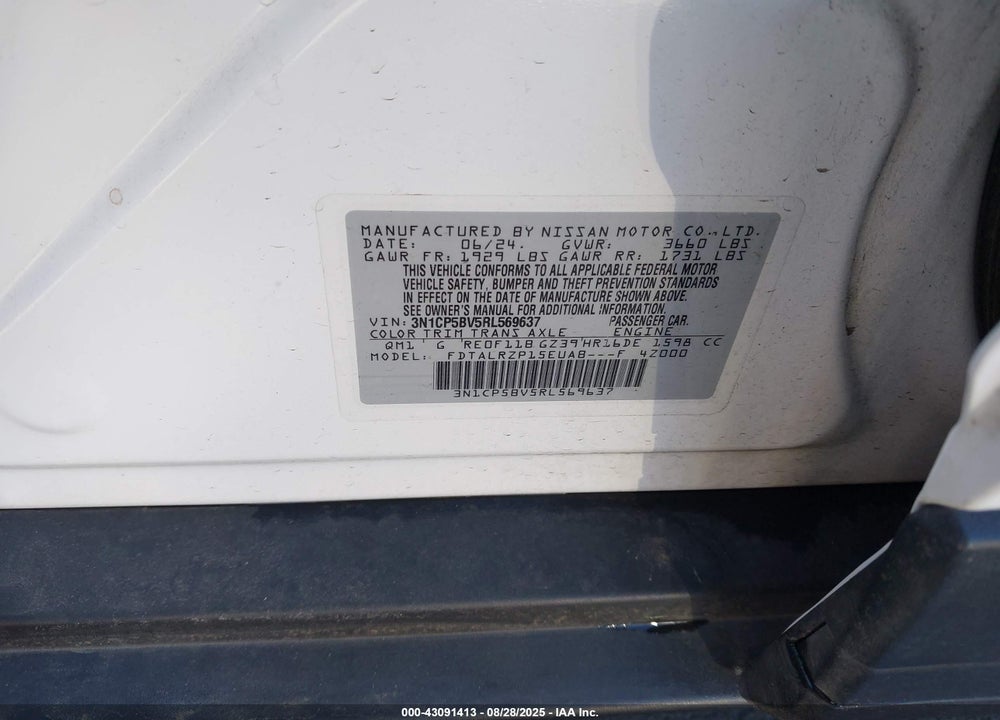2024 NISSAN KICKS S XTRONIC CVT VIN: 3N1CP5BV5RL569637