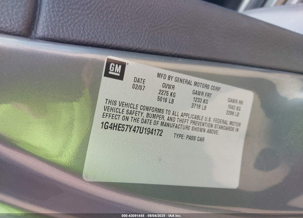 2007 BUICK LUCERNE CXS VIN: 1G4HE57Y47U194172