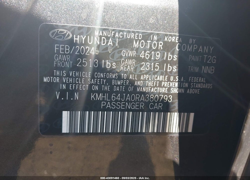 2024 HYUNDAI SONATA VIN: KMHL64JA0RA380793