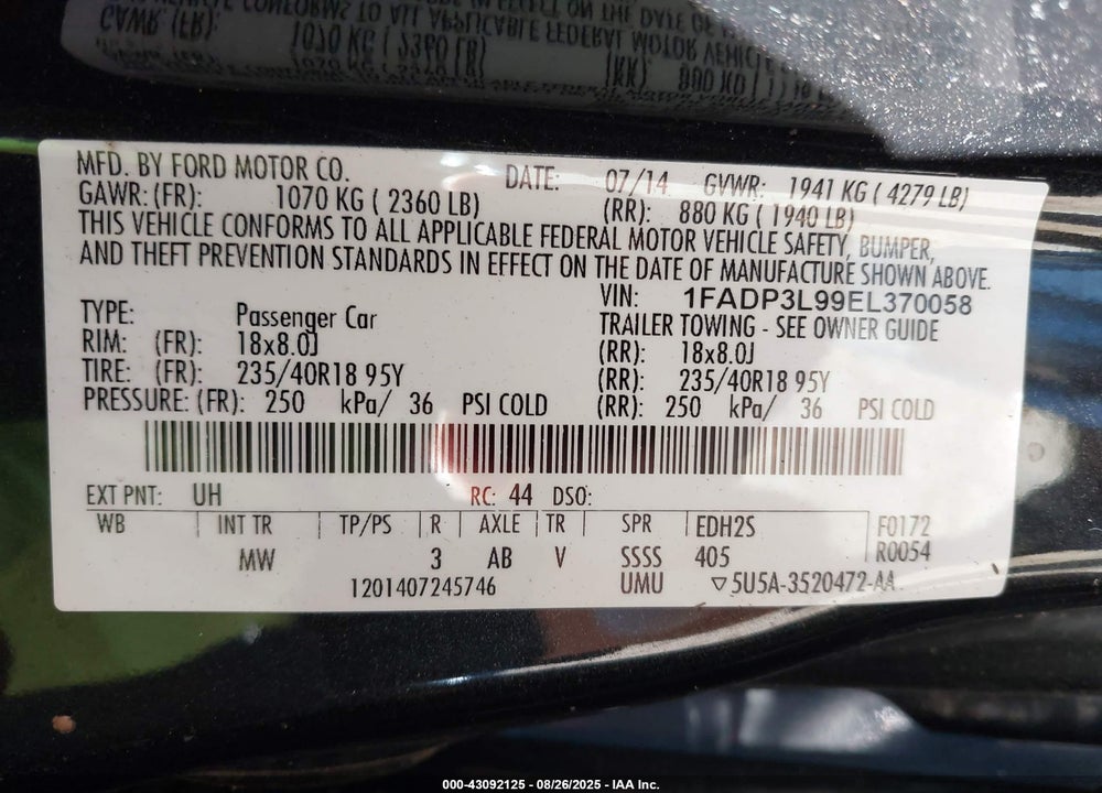 2014 FORD FOCUS ST VIN: 1FADP3L99EL370058