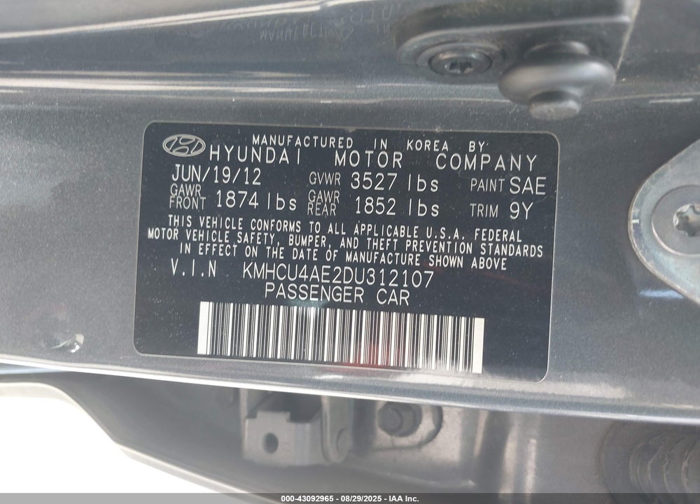 2013 HYUNDAI ACCENT VIN: KMHCU4AE2DU312107