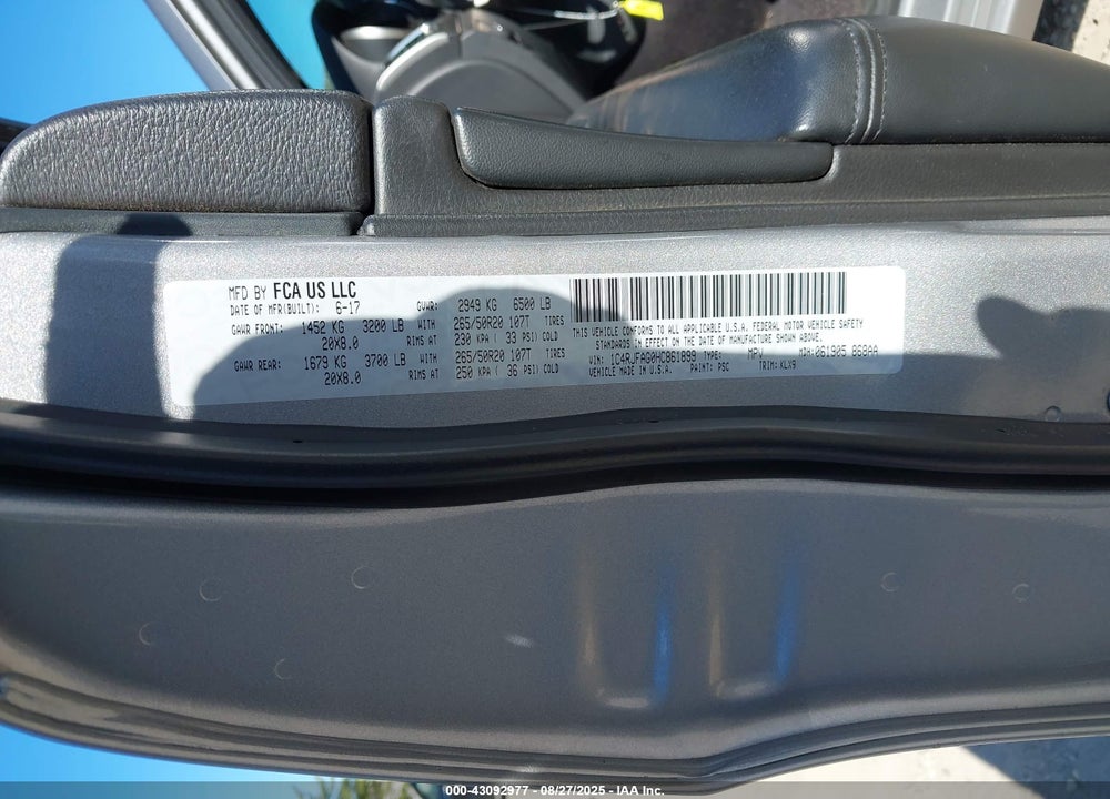 2017 JEEP GRAND CHEROKEE VIN: 1C4RJFAG0HC861899