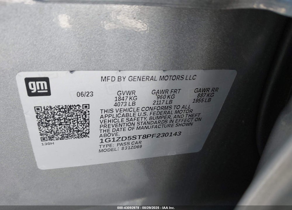 2023 CHEVROLET MALIBU VIN: 1G1ZD5ST8PF230143