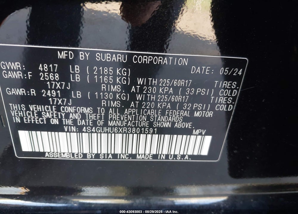 2024 SUBARU CROSSTREK VIN: 4S4GUHU6XR3801591