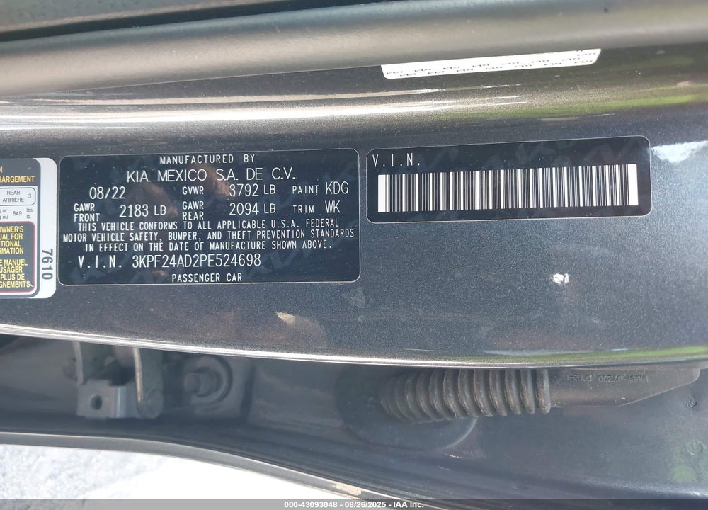 2023 KIA FORTE VIN: 3KPF24AD2PE524698